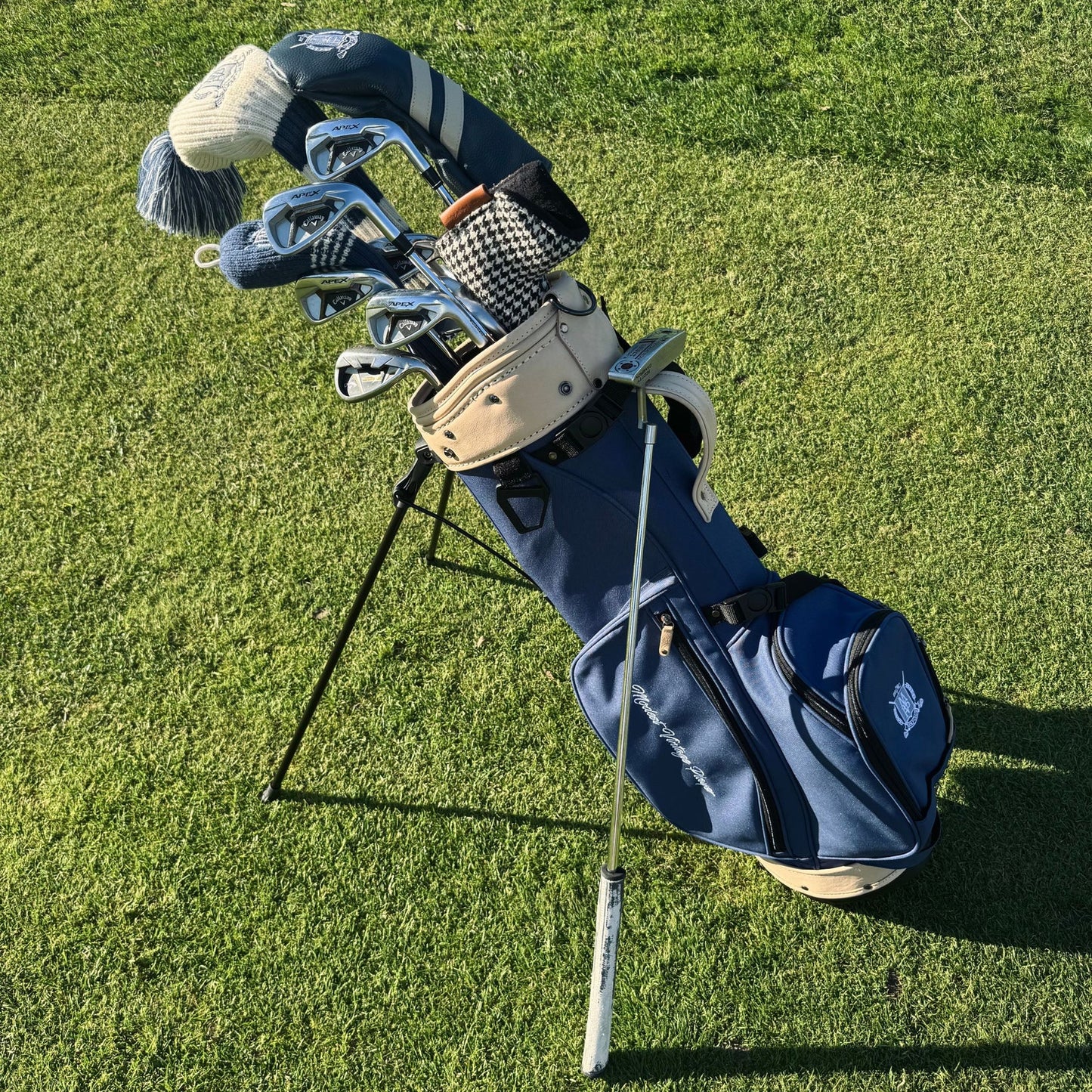 ネイビーキャンバスレザーゴルフバッグ/スタンドタイプ